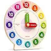 Wooden Learning Clock for Kids Ages 4-8 - Teaching Clock with Movable Hour &amp; Minute Hands, 15 Double-Sided Practice Cards, Montessori Educational Toy for Homeschool, Preschool &amp; Classroom