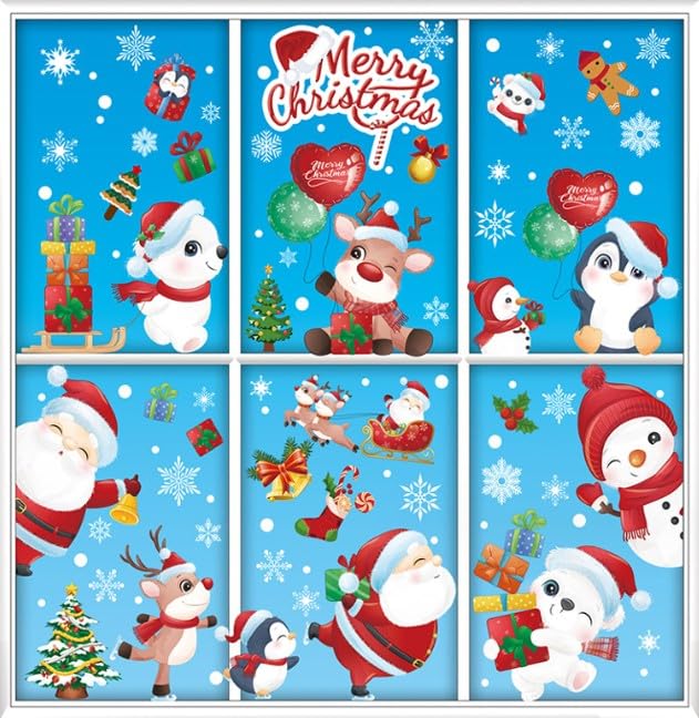 168 PCS Christmas Window Stickers- Reusable Xmas Window Stickers- Double-Sided Colorful Christmas Stickers- Christmas Window clings- Decals for Christmas Decoration
