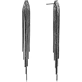 Hanavigar Long Tassel Earrings for Women Gold Dangle Earrings Metal Chain Gold Statement Earrings, Punk Long Threader Earrings for Wedding Bridesmaid Prom Party