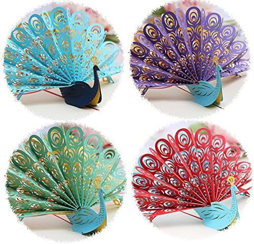 3D Greeting Cards Peacock Pop up Gift Cards 4 Boxs Handmade Kirigami & Origami for Birthday & Kids & Wedding (Peacock)