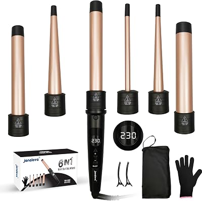 janelove 6 in 1 Hair Curler Set with 5 Interchangeable Ceramic Barrels