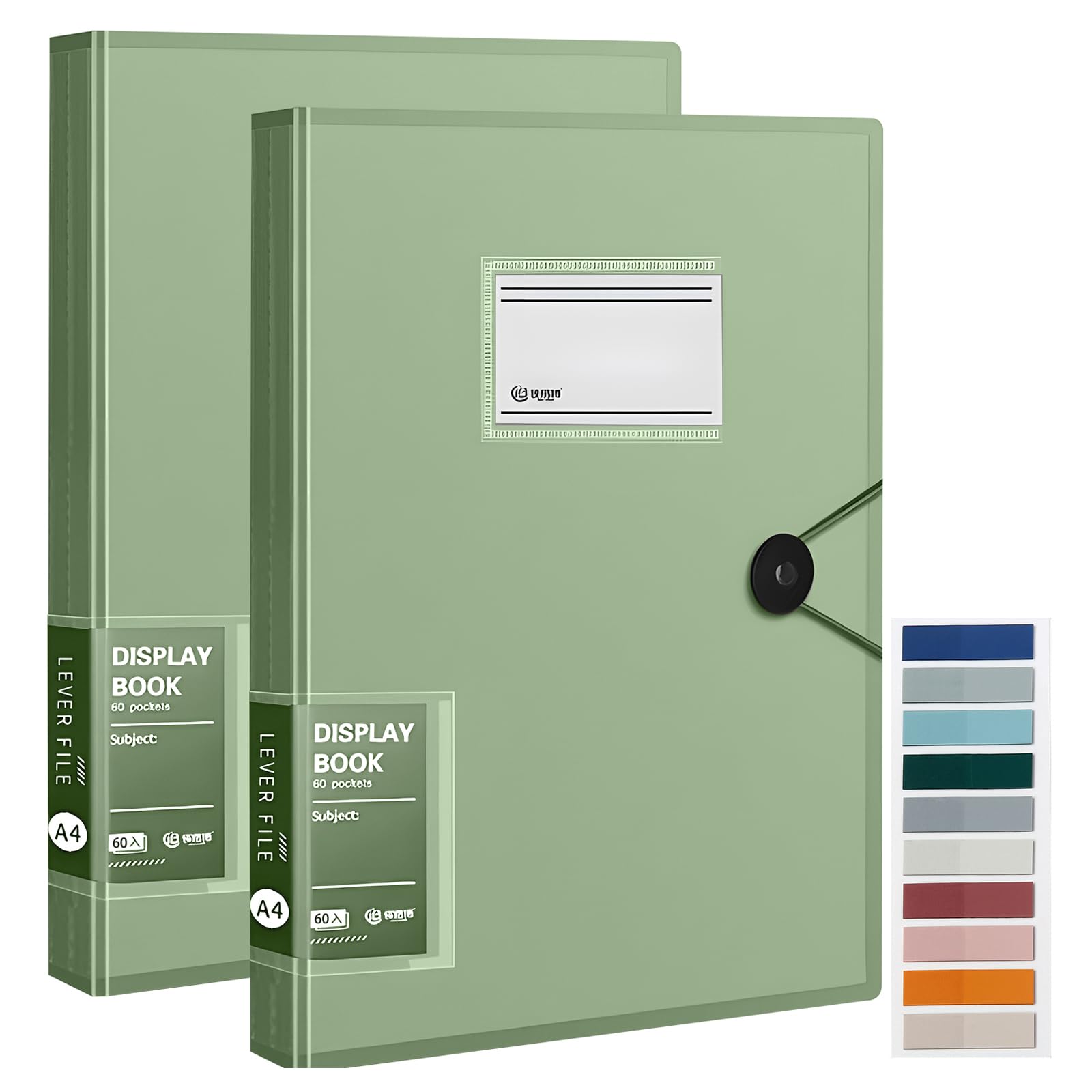 2 pcs A4 Display Folders, 120 Pockets A4 Display Book Document Clear Folders with Plastic Sleeves and Safety Rope Presentation Document Project Folder for School Home and Offices - Green