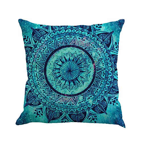 BEGOO Cotton Linen Cloth Square Cozy Throw Pillow Case Décor Cover, Circular Patterns Series, 18" x 18" with Hidden Zipper Closure for Sofa Bed Counch Decoration, 4 pack