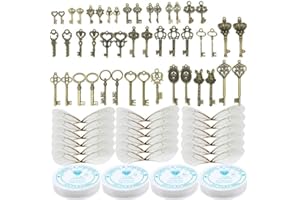 WAYBAS 46 PCS Antique Bronze Vintage Skeleton Keys Charms Potter Flying Keys Enchanted Key with 50 Pairs Dragonfly Wings and 105 Yards Fishing Line for Jewelry Making Necklace Crafts