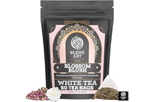 Blendart, Blossom Blush White Tea Bags 50 Pyramid Tea Bags Low Caffeine Tea Made from Premium Hand-plucked White peony & Rose Bud Use for Hot Tea or Iced Tea