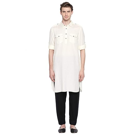 Men's Rayon pathan Suit Kurta (110049654_ Off White_ Large)