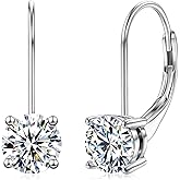 Moissanite Dangle Earrings for Women, Hypoallergenic 925 Sterling Silver 18K White Gold Plated leverback Earrings, D Color VVS Clarity Lab Created Diamond Round Cut Earrings Jewelry Gifts for Her