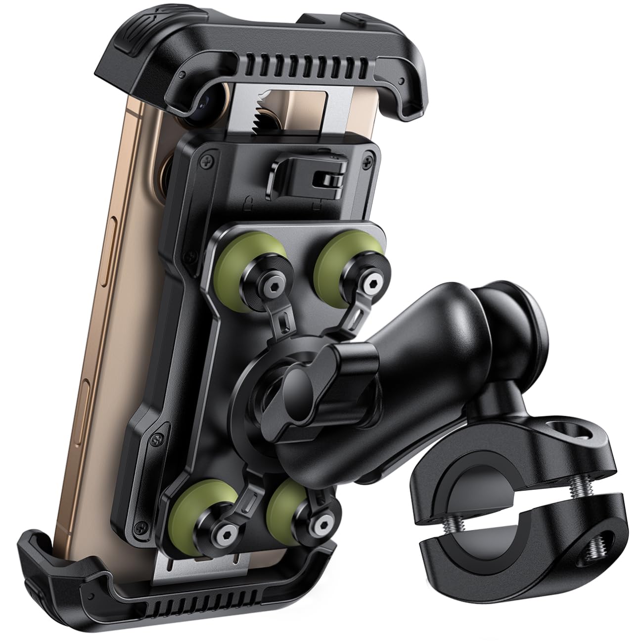 Photo 1 of Lamicall Motorcycle Phone Mount Holder - [Dual Vibration Dampener] [Metal Adjustment Arm] Motorcycle Cell Phone Holder, Bike Handlebar Phone Mount, for iPhone 16 15 14 Pro Max, 4.7-6.7" Phones, Green
