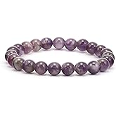 RIYAURA Amethyst Healing Bracelet – 8mm Natural Gemstone Beads, Stretch Elastic Bracelet for Women & Men