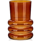 Amber Glass Flower Vase, 7" x 4.7" Thickened Hydroponic Flower Vase Modern Geometric Glass Vase for Home Living Room Wedding Centerpieces Office Table Decor