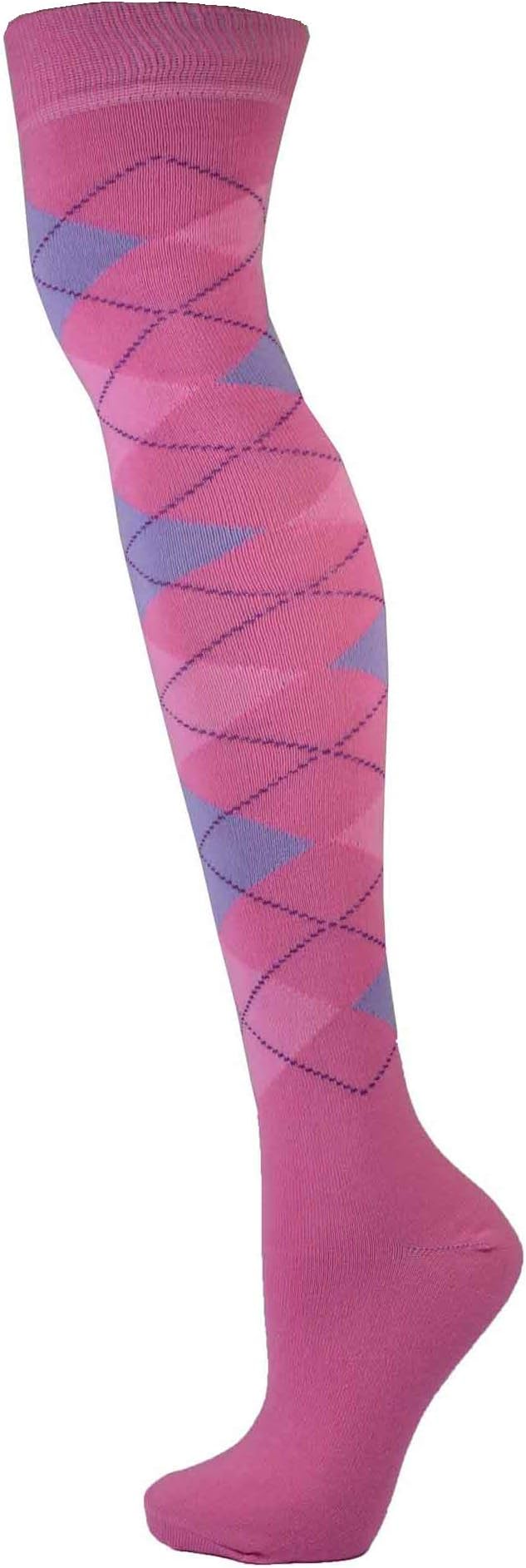 Cotton Rich Over The Knee Argyle Diamond Design Socks