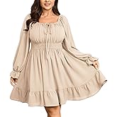 SCOMCHIC Womens Plus Size Dresses Long Sleeve Square Neck Smocked Casual Ruffle A-Line Flowy Fall Mini Milkmaid Dress