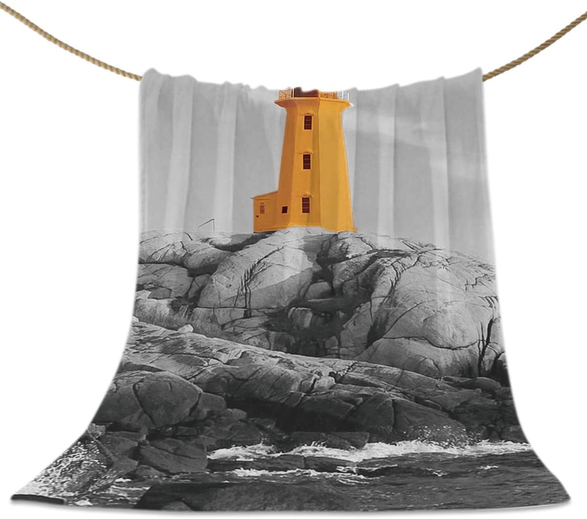 Pinkinco Yellow Lighthouse and Rock Blankets,Luxury Cozy