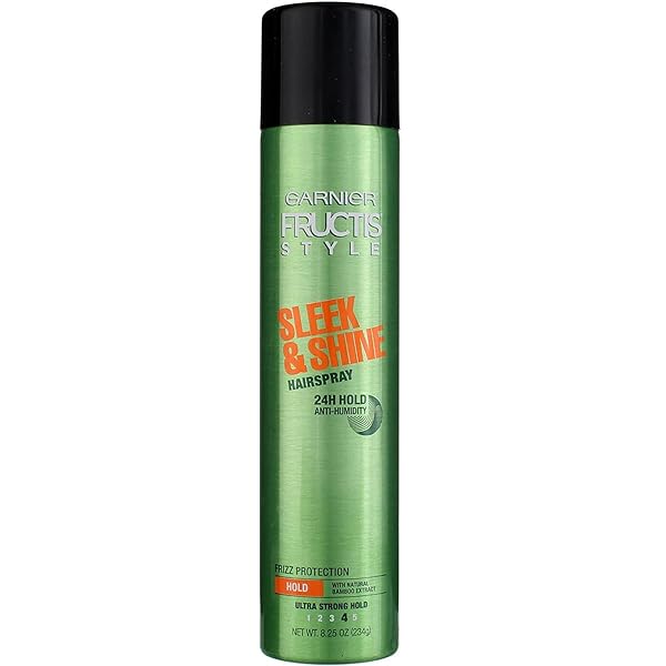 GARNIER FRUCTIS STYLE SLEEK AND SHINE ANTI-HUMIDITY HAIRSPRAY, ULTRA STRONG HOLD, FRIZZ PROTECTION 8.25 OZ, 1 COUNT (PACKAGING MAY VARY)
