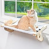 AMOSIJOY Cat Windowsill Perch with Wood &amp; Metal Frame for Large Cat, 21.7in | Solid Wood Frame, Easy to Adjust, Washable Berber Fleece Cover, No Suction Cups Cat Window Seat for Windowsill, Bedside