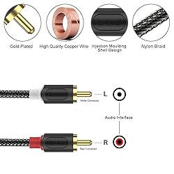 J&D 2 RCA Cables, RCA Cable Gold Plated Audiowave
