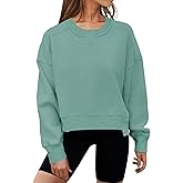 MEROKEETY Women's Oversized Cropped Sweatshirts Crewneck Trendy Workout Pullover Sweater Fall Outfits