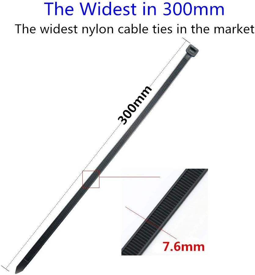 Cable Ties, sinzau 300mm X 7.6mm Heavy Duty Nylon Cable Ties Wraps for Home Office Garage, 50Pcs White and 50Pcs Black, Pack of 100 - Image 3