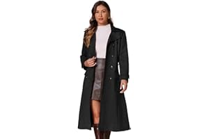 Allegra K Long Faux Suede Jacket Women Fall Winter Trench Coat with Pockets Belt Double Breasted Pea Coat Overcoat