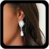 YienDoo Fashion Crystal Pearl Earrings Studs Cubic Zirconia Wedding Dangle Earrings Silver Bridesmaid Pearl Drop Earrings Jewelry Gifts for Women