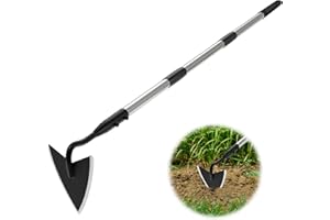 MANXRKUI Warren Hoe Garden Tool, Heavy Duty Garden Hoes for Weeding Long Handle, Easy Stand Up Triangle Weeder Tool for Garden, 35-66 inch Adjustable Gardening Hoe for Weed, Trench, Loosen Soil, Landscape
