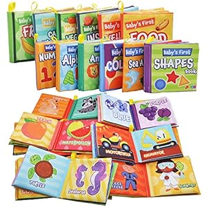 JOYIN 12 Pcs Baby Bath Books, Nontoxic Fabric Soft Baby Crinkly Cloth Books, Newborn Waterproof Bathtub Pool Toys Books…