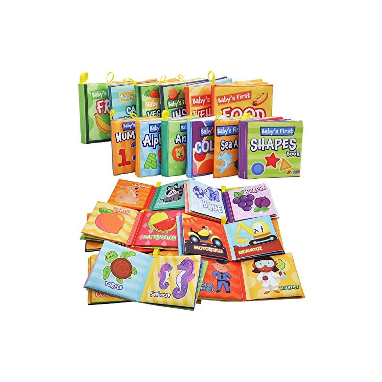 JOYIN 12 Pcs Baby Bath Books, Nontoxic Fabric Soft Baby Crinkly Cloth Books, Newborn Waterproof Bathtub Pool Toys Books…
