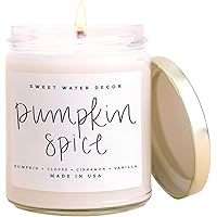 Sweet Water Decor Pumpkin Spice Candle | Autumn, Vanilla, and Buttercream, Fall Scented Soy Candles for Home | 9oz Clear Jar,