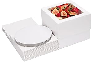 Moretoes 10 Sets Cake Boxes with Boards, 10x10x8 Inches Tall Bakery Boxes with Cake Boards with Window, Cajas Pasteles for Valentine's Day, Mother's Day, Pastries, Chocolates, Cookies, Pie