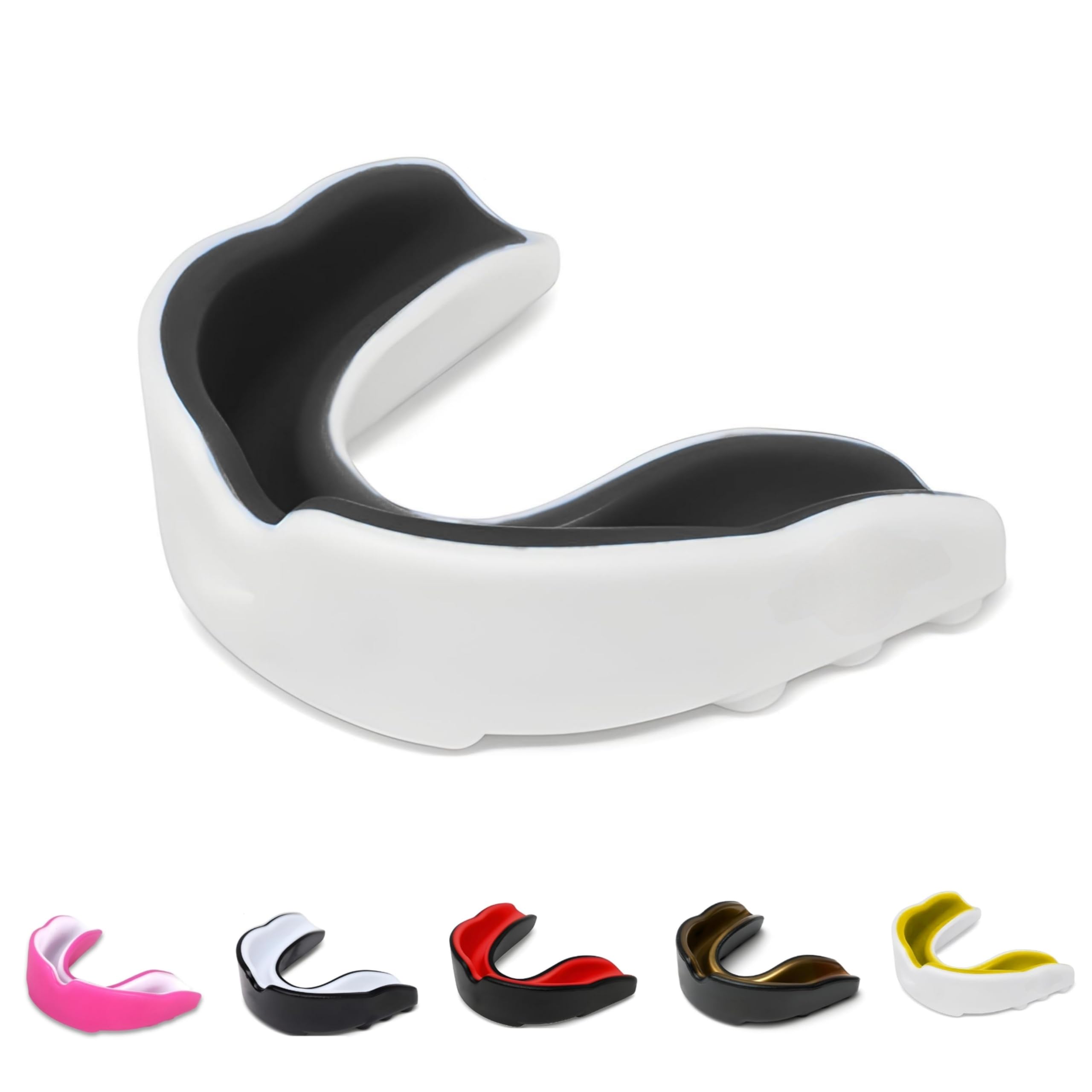 SKT SOUQ Sports Mouth Guard, Adults and Junior Gum Shield with case,Mouthguard for Jaw Protection in Contact Sports,Boxing,MMA Rugby,Karate and Martial Arts (White/Black, Junior Below 11 Years)