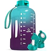 AQUAFIT 64 oz Water Bottle with Time Marker - Straw & Chug Lid - BPA Free Half Gallon Gym Water Bottle with Handle - Big Gallon Jug (Galaxy, 64 Ounces)