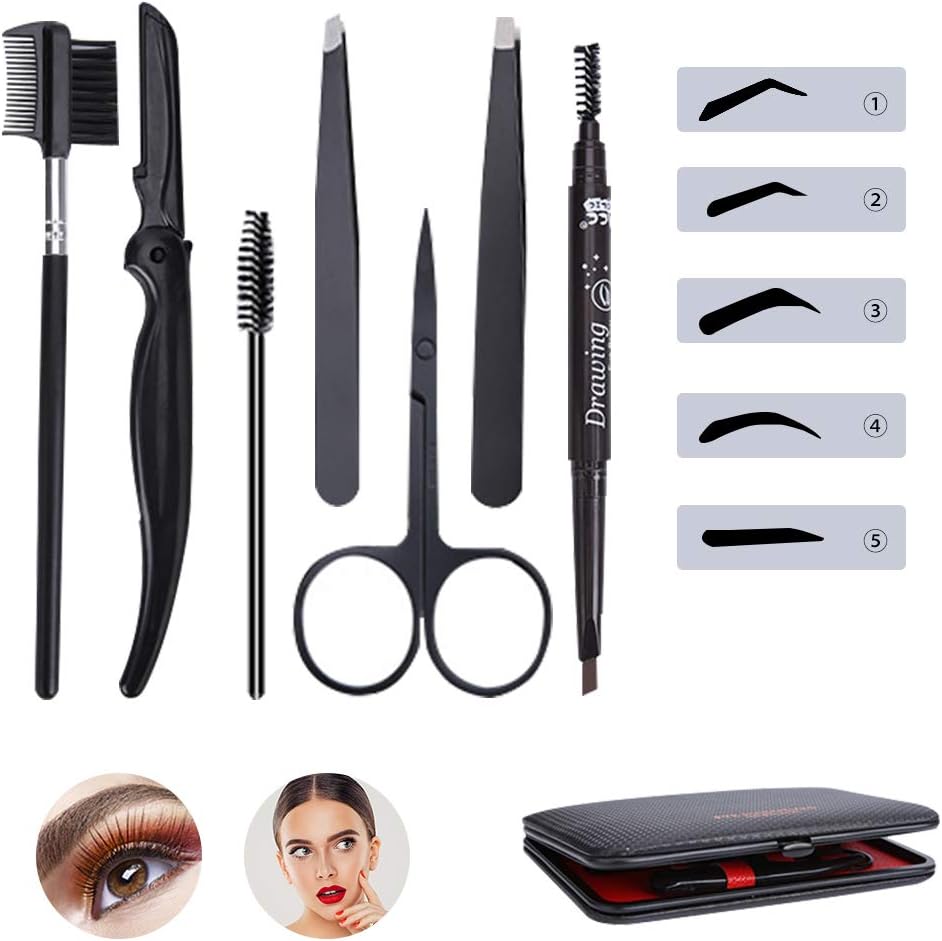 Eyebrow Kit, Eyebrow Grooming Set, Eyebrow Tweezers Set, Professional Stainless Steel Eyebrow Tweezers Kit for Women/Men include Razor Eyebrow Brush Eyebrow Pen, Bites Tight with Travel Case: Home Improvement