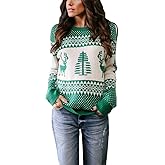 EXLURA Patterns Reindeer Ugly Christmas Crew Neck Long Sleeve Sweater Jumper Pullover Knitted Printed Tops