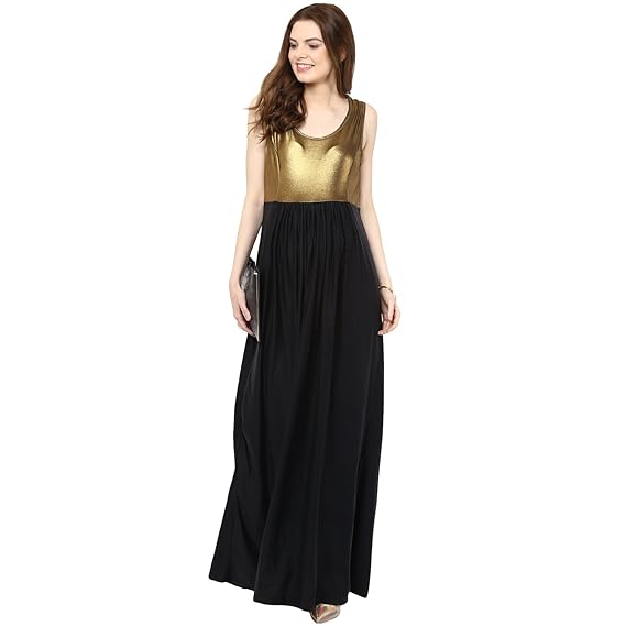 Maternity Maxi Dress Gold & Black Elegant