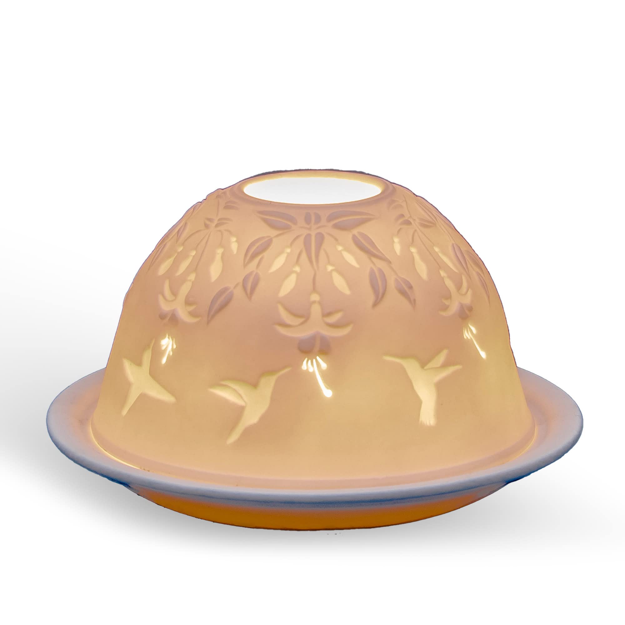 Light-Glow Tealight Candle Holder - Fuchsia & Hummingbird LD90063, White, Approx. H8 x Ø12cm or H3.2" x Ø4.7"