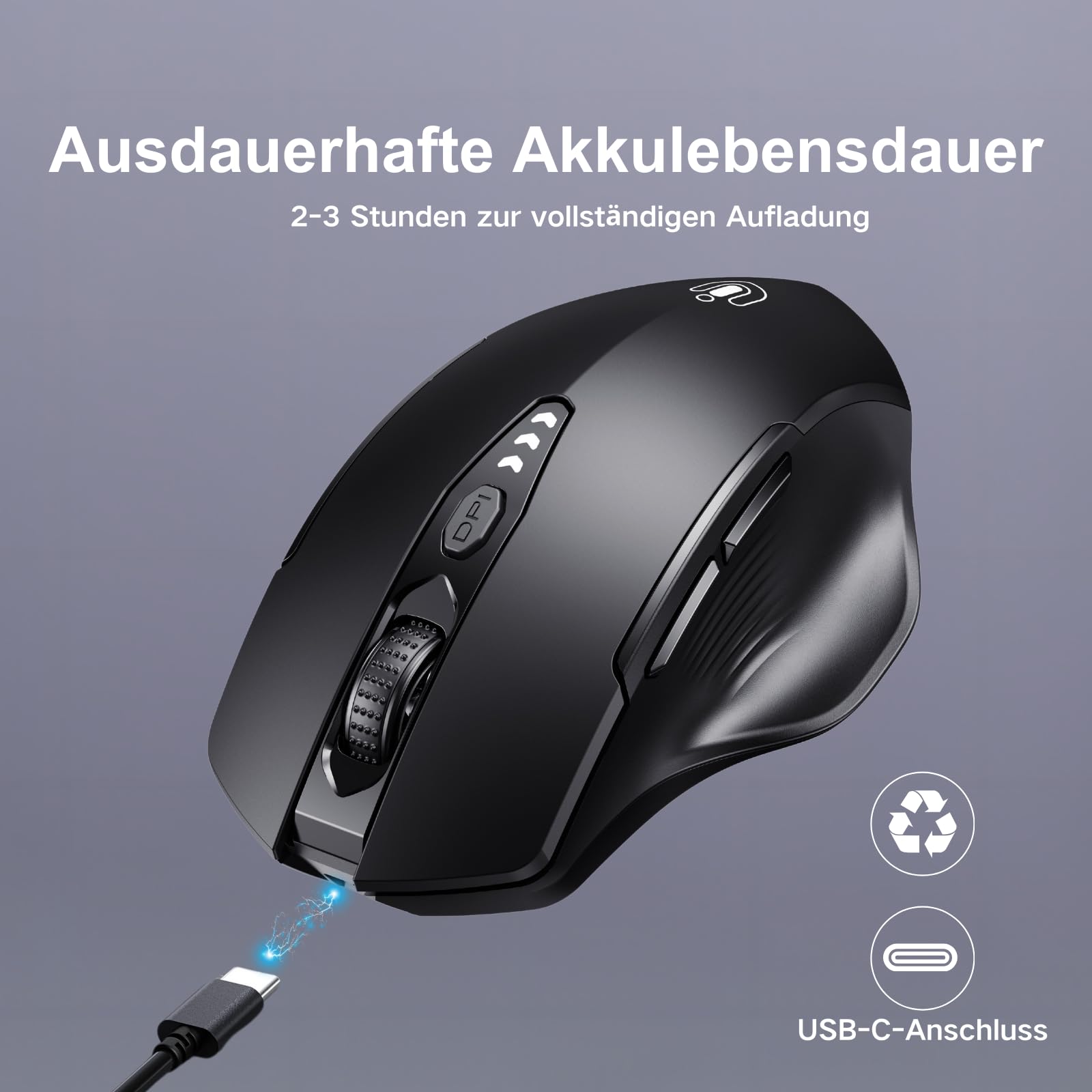 Uineer Kabellose Bluetooth Maus, Tri-Modus BT 5.0/4.0 & 2,4 GHz, Schwarz 5