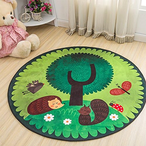 Homespace Cartoon Anti-slip Round Shape Door Mat Bedroom Living Room Tea Table Carpet Sofa Rug Children Bedside Mat Computer Chair Mat (Squirrel Pattern)