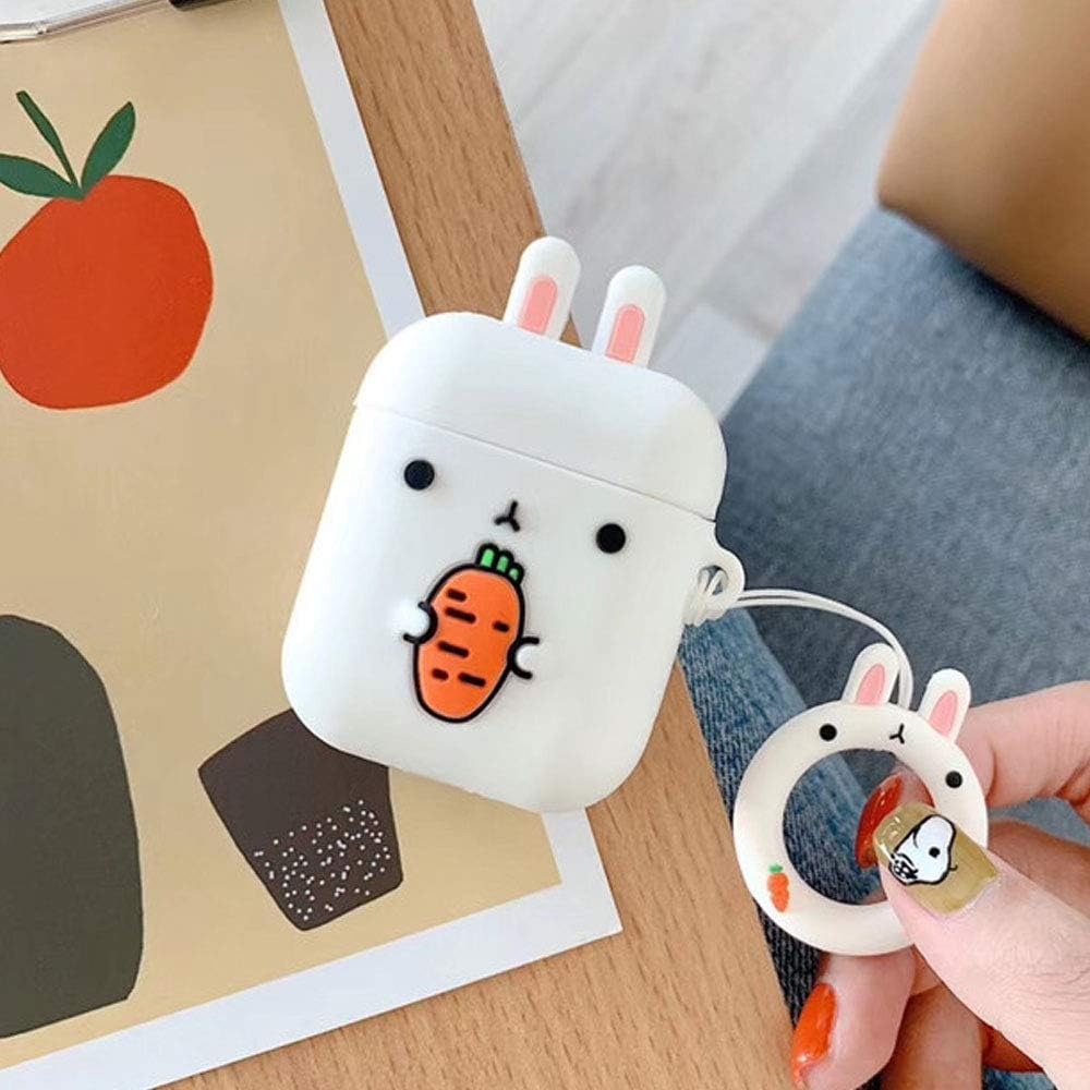 UR Sunshine AirPods Case, Super Cute Animal Shape Serie AirPods Cover Case, Creative Fun Animal Style Matte Surface Soft Silicone Gel Earphone Case AirPods 1/AirPods 2 -White Rabbit