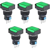 uxcell 5Pcs 16mm Momentary Push Button Switch Green LED Light Rectangular Button 1 NO 1 NC