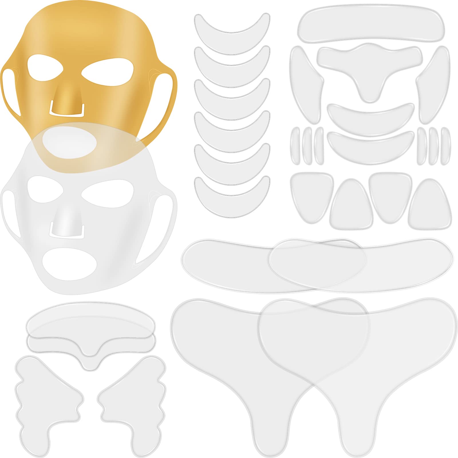 Photo 1 of  Facial Chest Neck Silicone Pad Reusable Face Forehead Patches Facial Sleeping Mask Cover for Smoothing Chest Neck Forehead Eye Mouth (Gold,Clear)