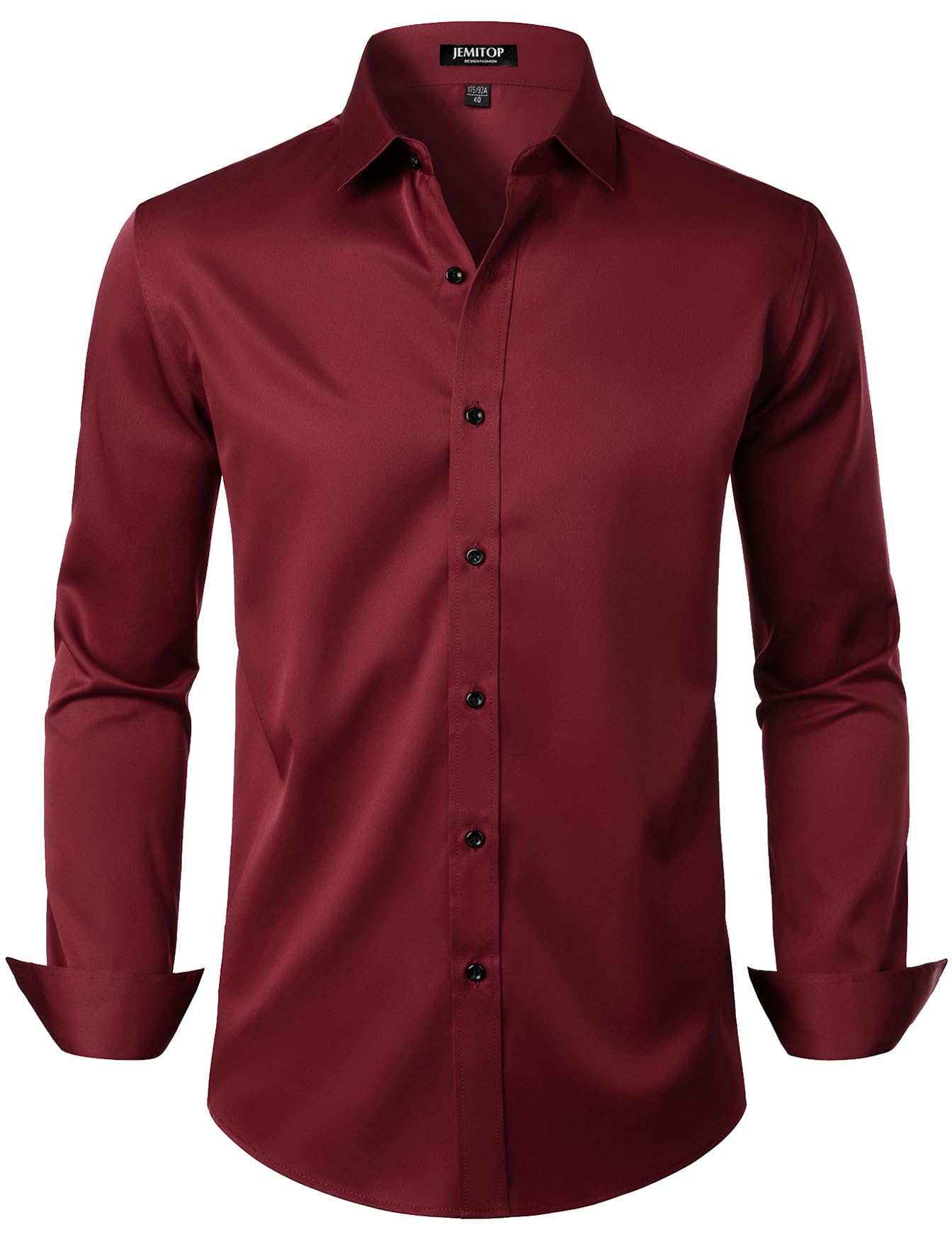 Photo 1 of JEMITOP Men's Stretch Wrinkle Free Dress Shirts Formal Wedding Prom Long Sleeve Button Down Shirt Burgundy M