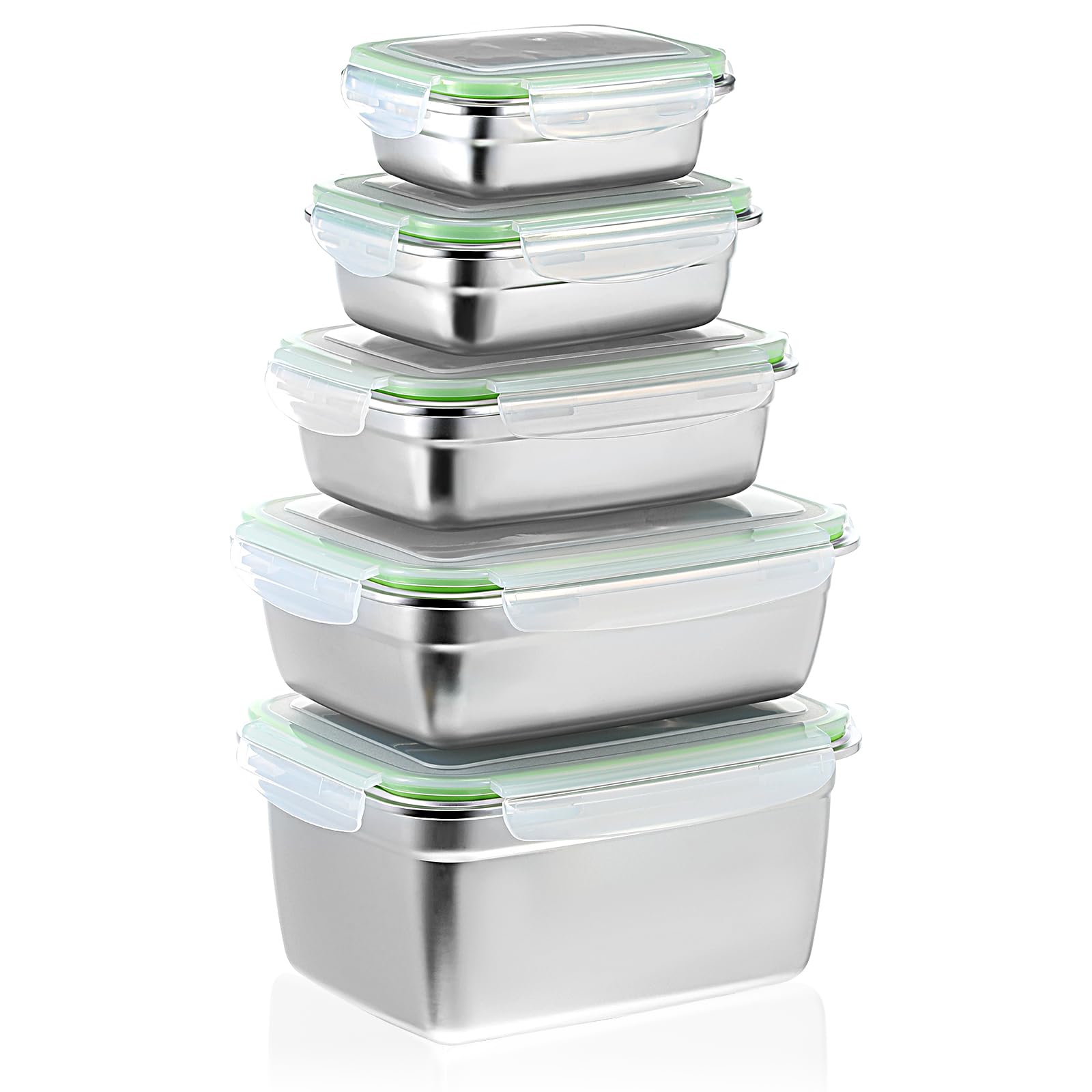 Photo 1 of Bruislard 5Pack 304 Stainless Steel Food Storage Containers with Leak Proof & Airtight Lids, Lunch Container, Meal Prep Containers, Dishwasher & Freezer Safe, 12/18/29/61/95 oz