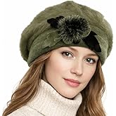 VECRY Lady French Beret 100% Wool Beret Floral Dress Beanie Winter Hat