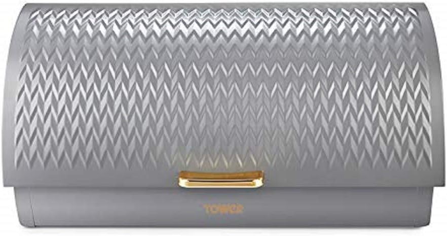 Tower T826090GRY Empire Roll Top Bread Bin, Stainless Steel, Grey and Brass, One Size