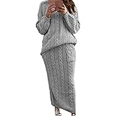 loveimgs Women's Trendy Chunky Cable Knit Long Skirt 2 Piece Outfit Sweater Sets