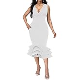SeNight Women Elegant Dress Sexy V Neck Bodycon Sleeveless Breathable Fishtail Dresses