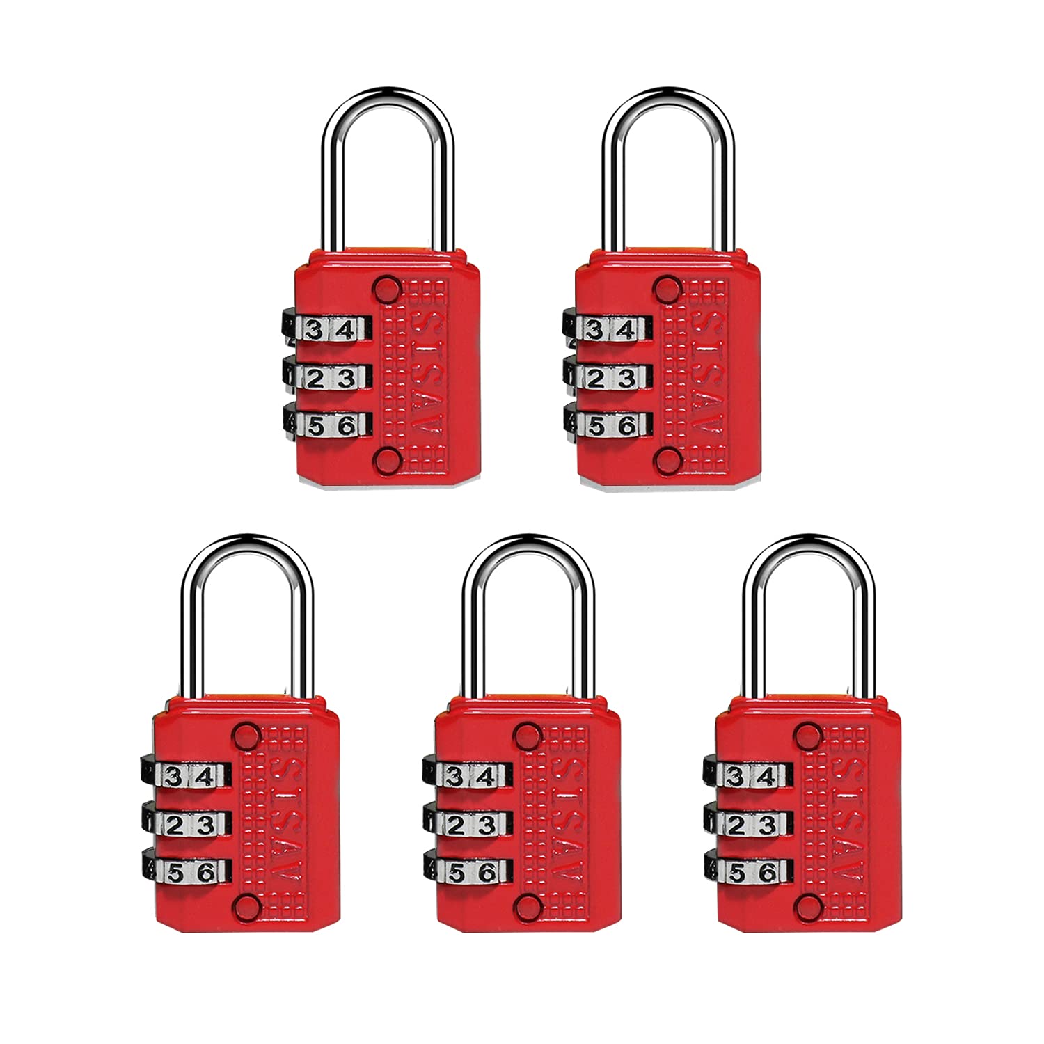 SISAV 3 Digit Combination Lock,Gym Padlock,Outdoor Padlock,Suitable for School Lockers,Tool Boxes,Travel Backpack,Hasp(Red 5pack)