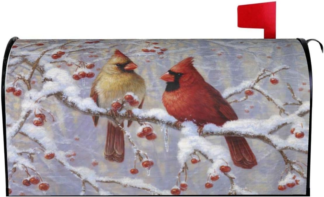 LJGBliss Winter Red Bird Mailbox Covers Magnetic Mailbox Wraps Post