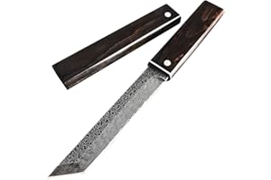 HUAAO 10.3’’ Japanese Style Katana, Fixed Blade Knife with VG10 Damascus Steel Blade and Ebony handle, Suitable for Camping Hunting Tactical Army Survival