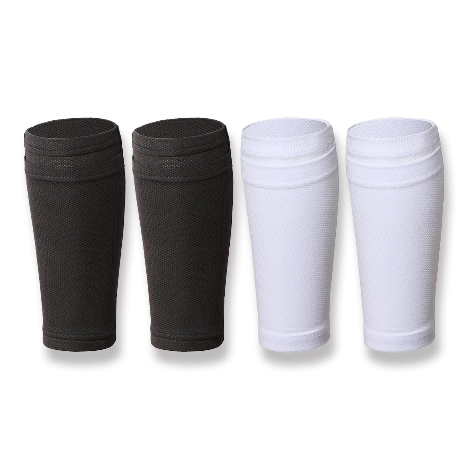 Cipszoely 2 Pair Soccer Shin Guards Sleeves for Adult & 15+ Teenagers Shin Pad Sleeves White & Black Calf Sleeves, Breathable Elastic Cut Football Sock Sleeves Covers Socks Sleeve for Football (L)